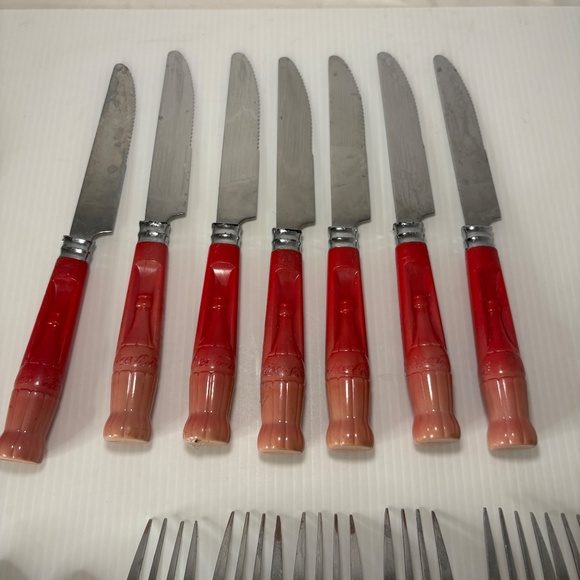 Coca Cola Silverware Flatware Vintage 25 Piece Red Coke Bottle Handle Gibson - Picture 9 of 13